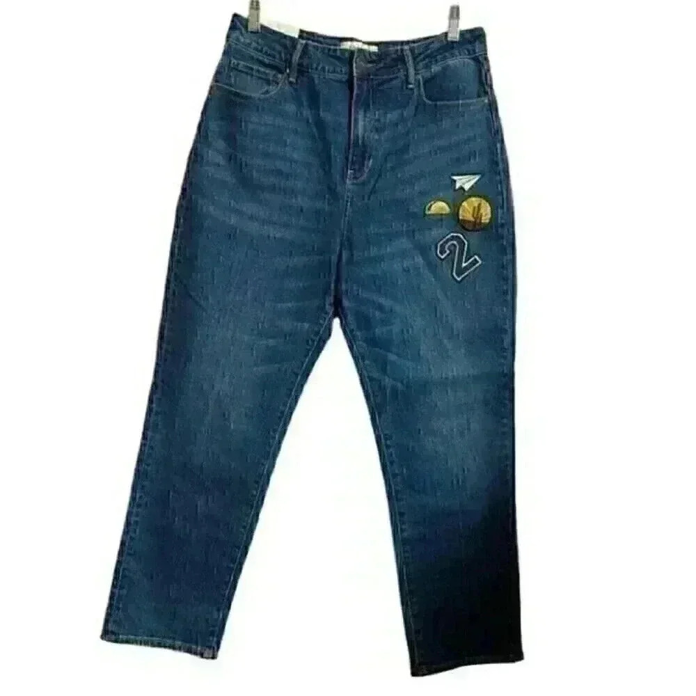 PacSun Retro Women's 29 Blue High Rise Embroidered Patch Stretch Jeans NWT